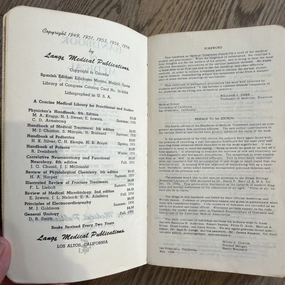Handbook of Medical Treatment 5th Edition Chatton Margin Brainerd Vtg‎ 1956